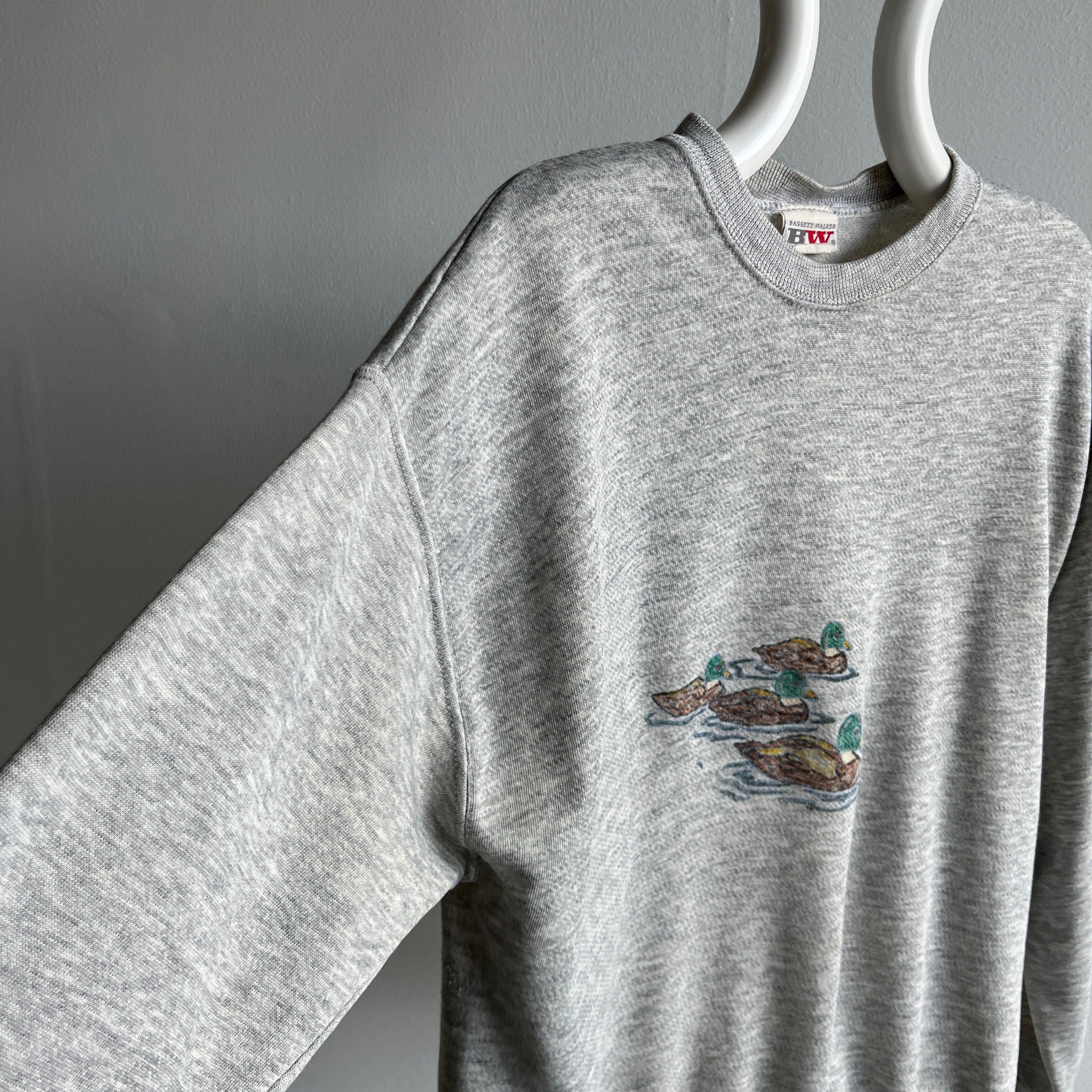 1980s Thinned Out and Well Worn DIY Mallard Sharpie (?) Sweatshirt