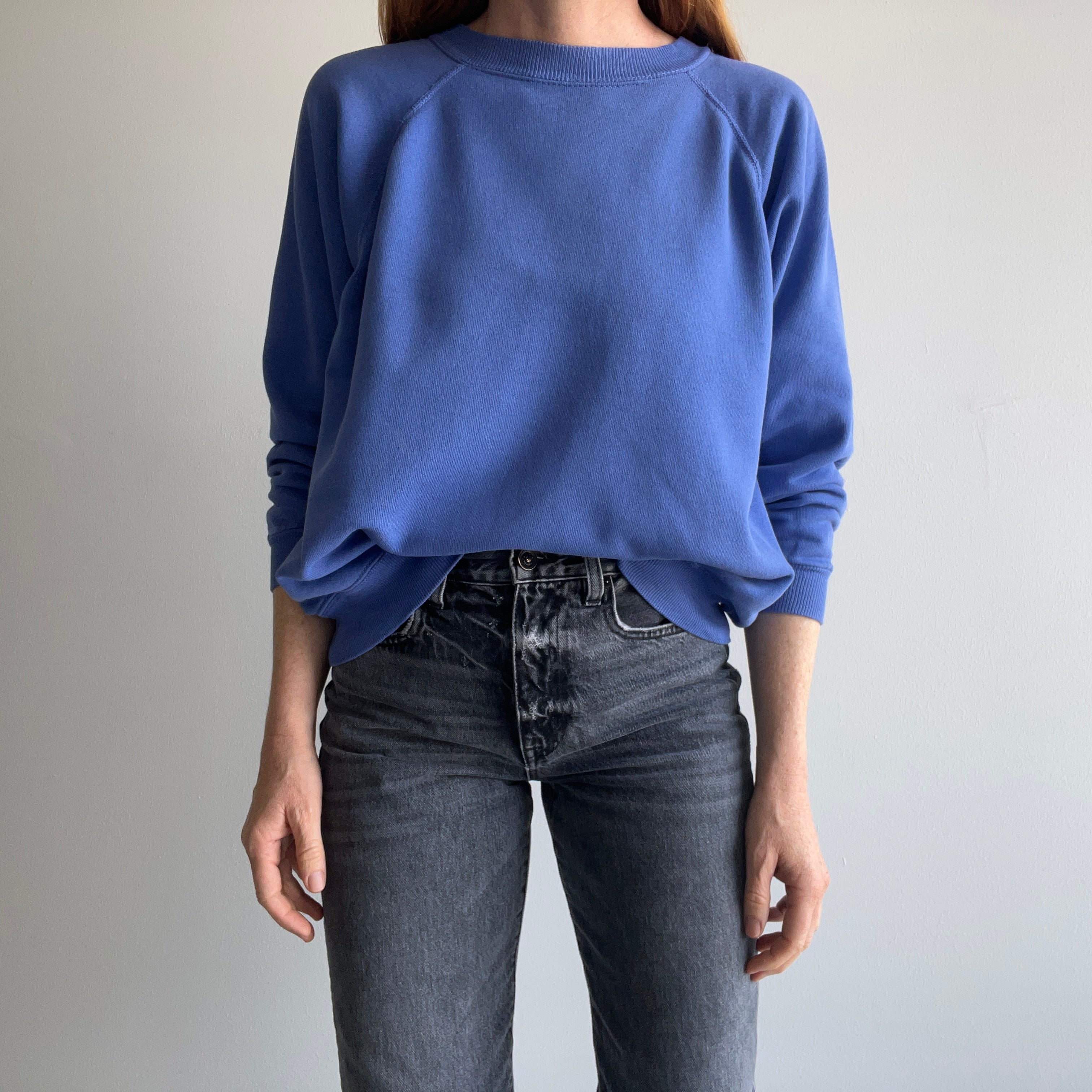 1980s Blank Cornflower Blue Tattered HHW Sweatshirt