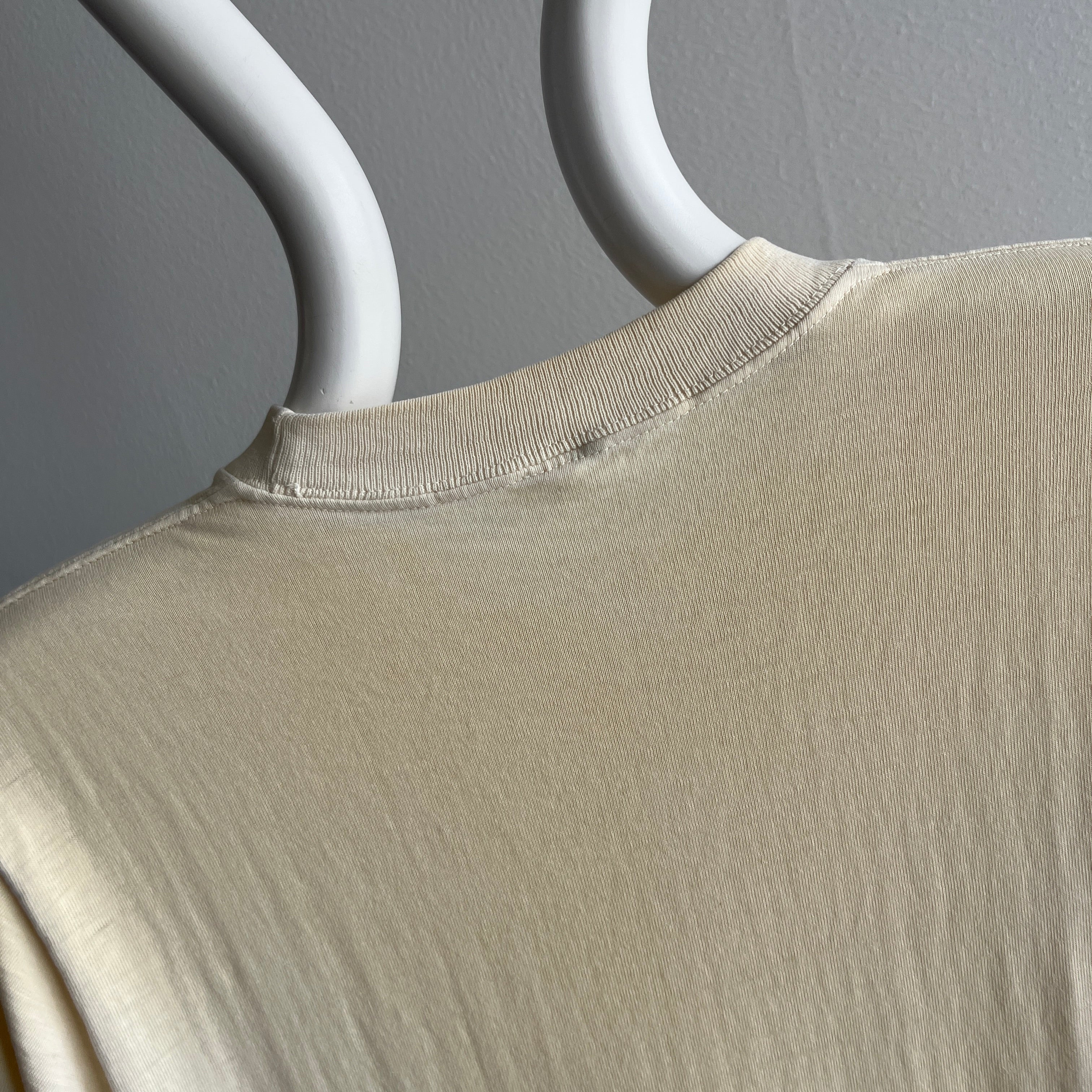 1970s Ecru Patina Blank White Beat Up T-SHirt - Above Average!