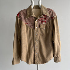 1970s Custom Made Corduroy and Cotton Cowboy Shirt