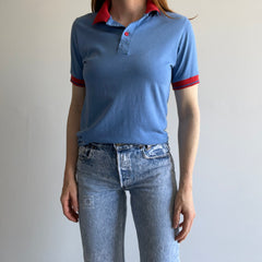 1980s Super Cool Bleach Stained Red and Blue Polo Shirt - !!!!