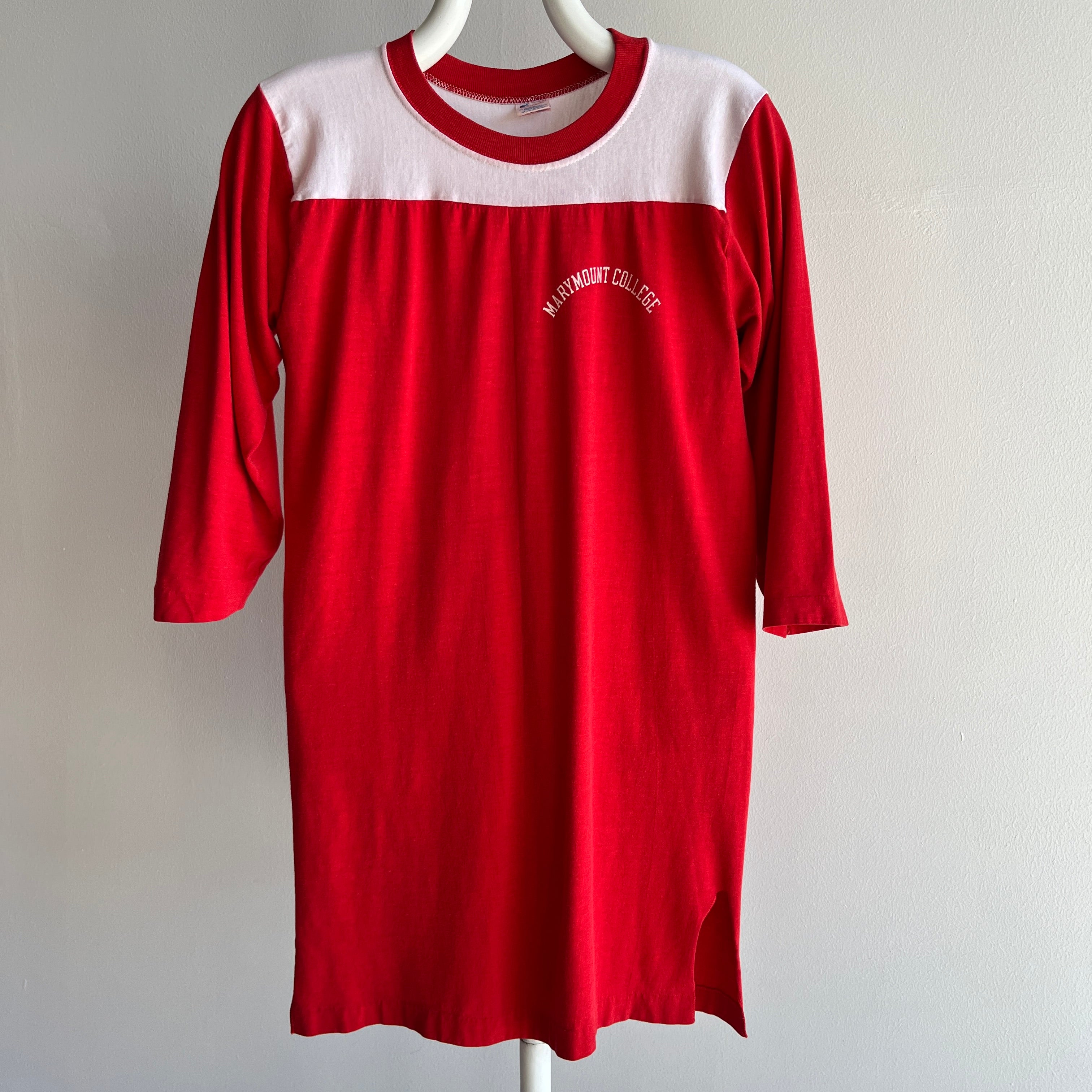 1970s Marymount College Extra Long Football Thin and Soft Slouchy T-Shirt by Champion Brand