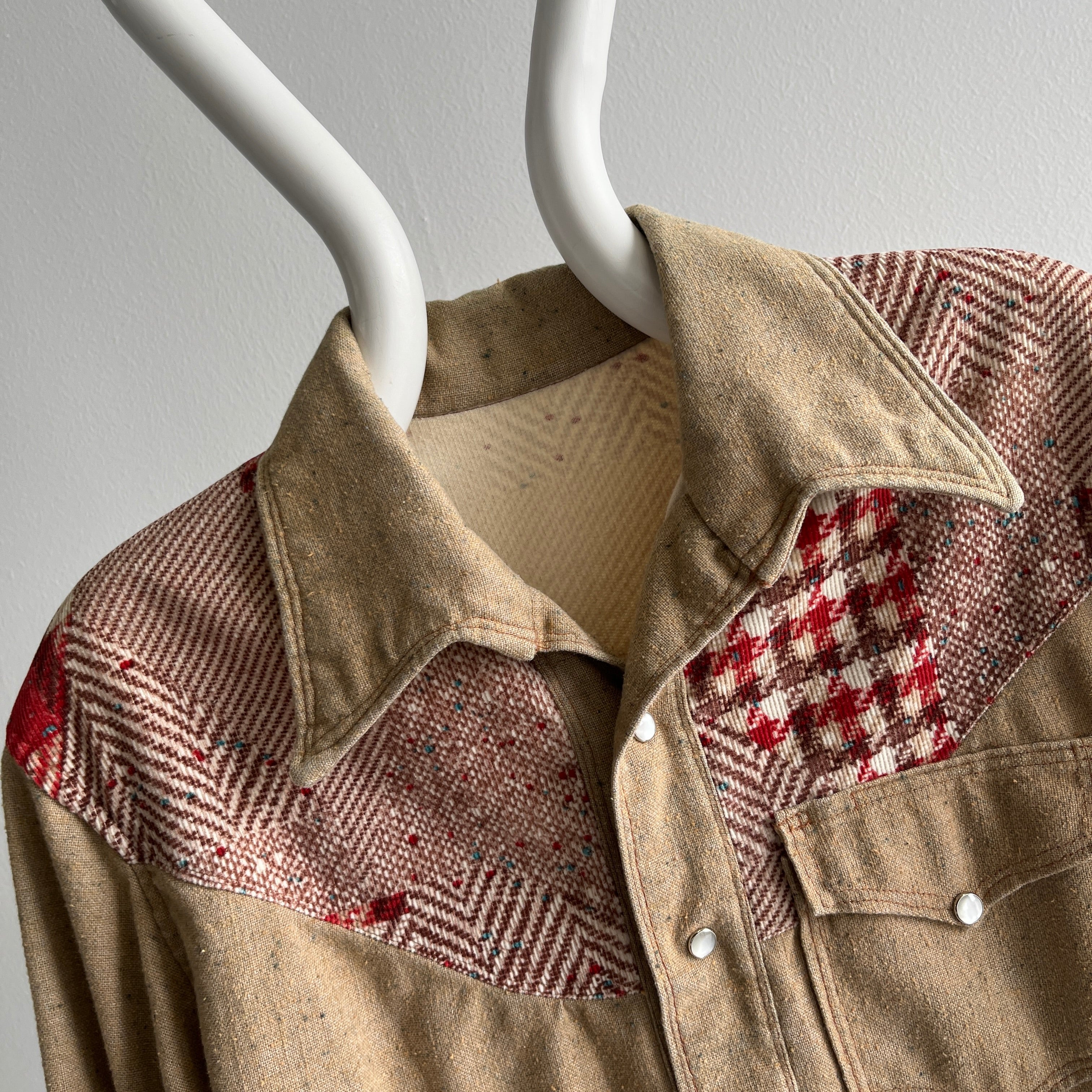 1970s Custom Made Corduroy and Cotton Cowboy Shirt