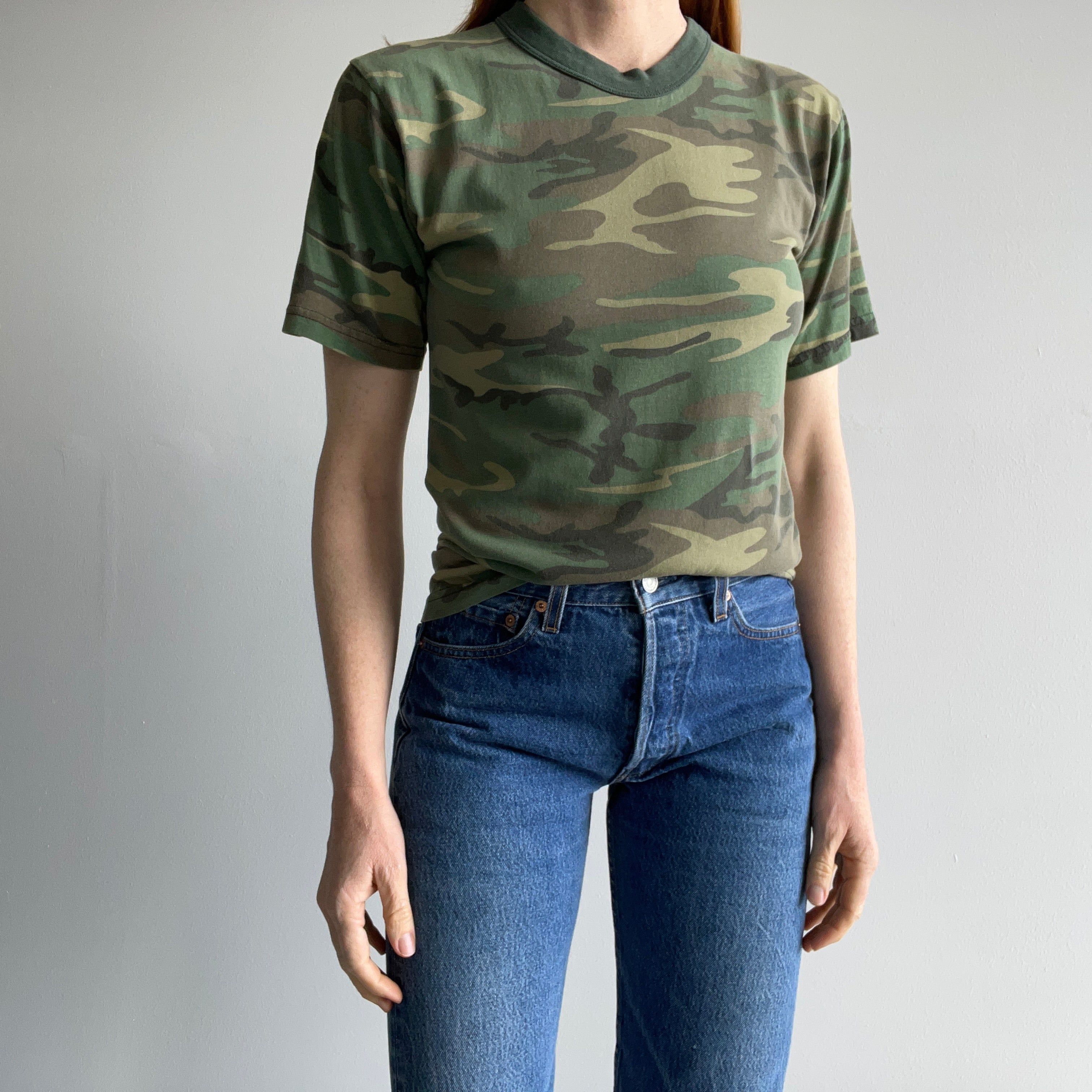 1980s Short Sleeve Rolled Neck Camo T-Shirt