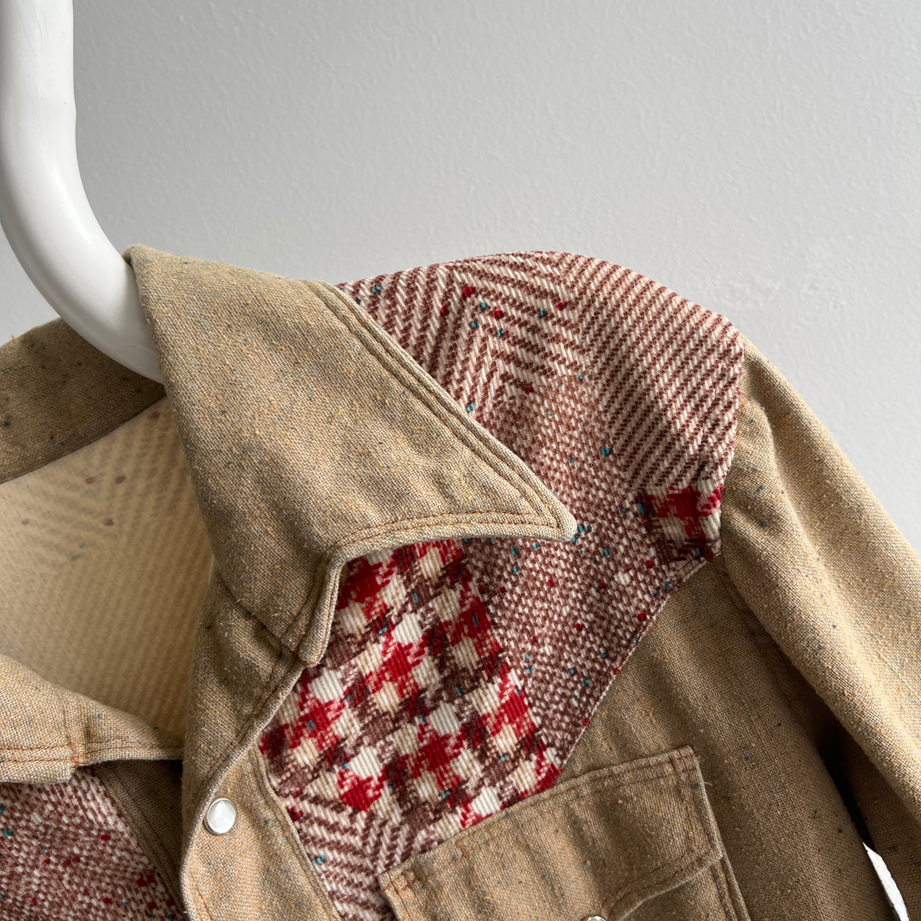 1970s Custom Made Corduroy and Cotton Cowboy Shirt