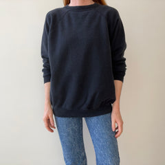 1980/90s Perfectly Faded Blank Black Raglan Sweatshirt