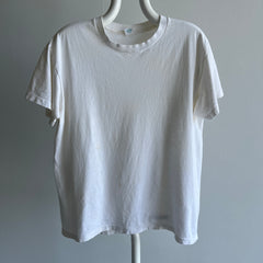 1980s Worn and Age Stained Soft Blank White USA Made Hanes T-Shirt