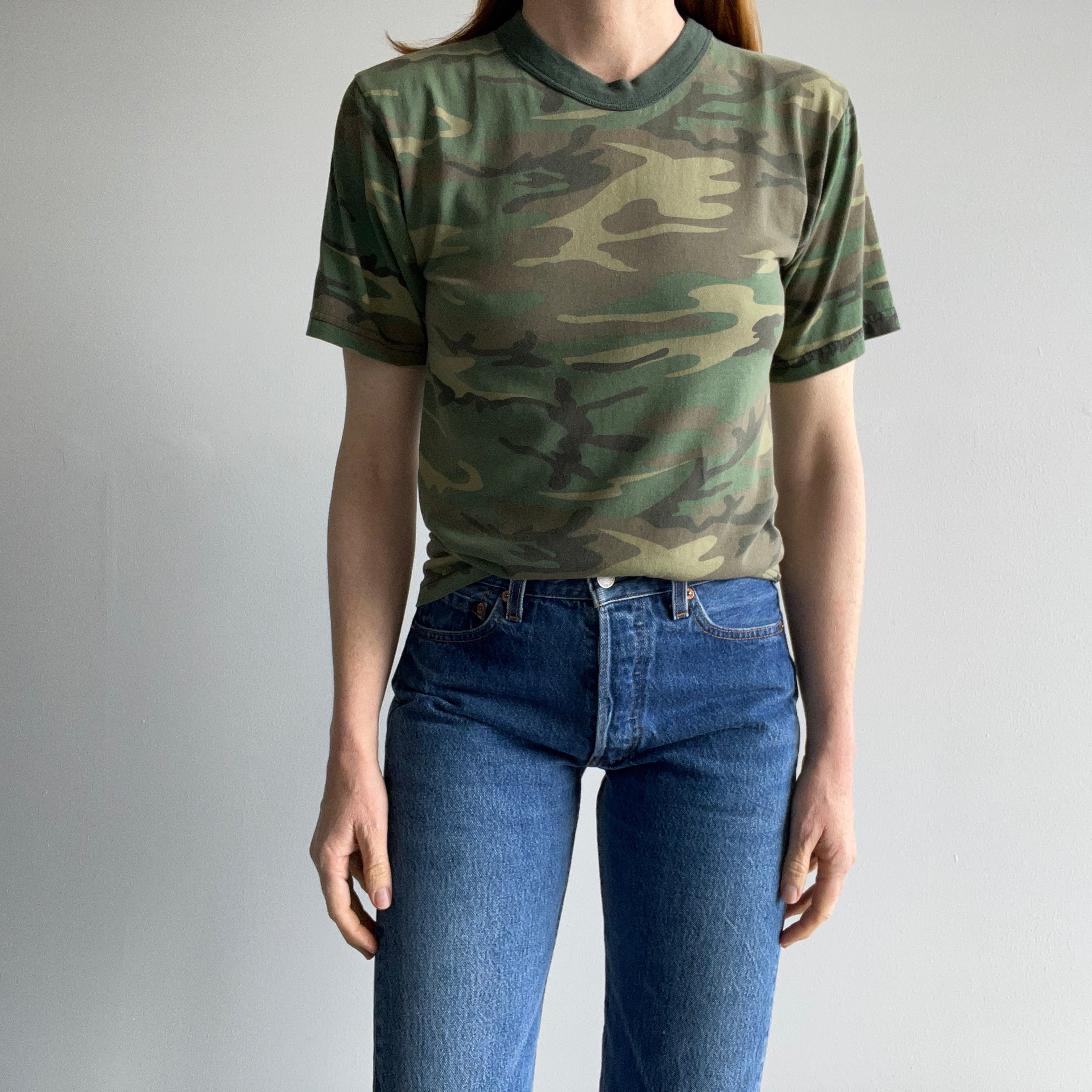 1980s Short Sleeve Rolled Neck Camo T-Shirt