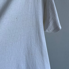 1980s Worn and Age Stained Soft Blank White USA Made Hanes T-Shirt