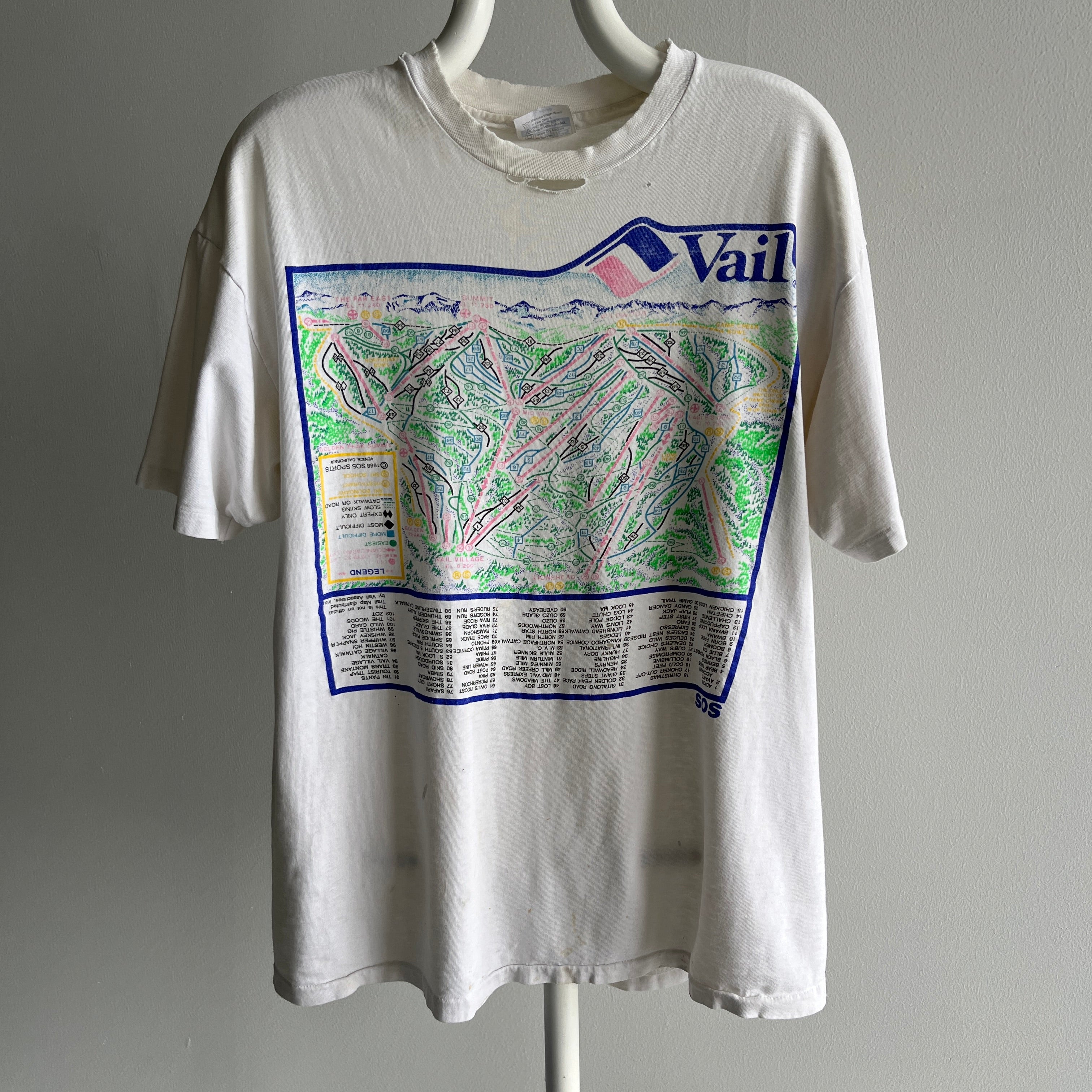 1990s Tattered, Torn, Worn, Stained, Epic Vail Cotton T-Shirt (Worth the Zoom)