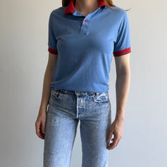 1980s Super Cool Bleach Stained Red and Blue Polo Shirt - !!!!