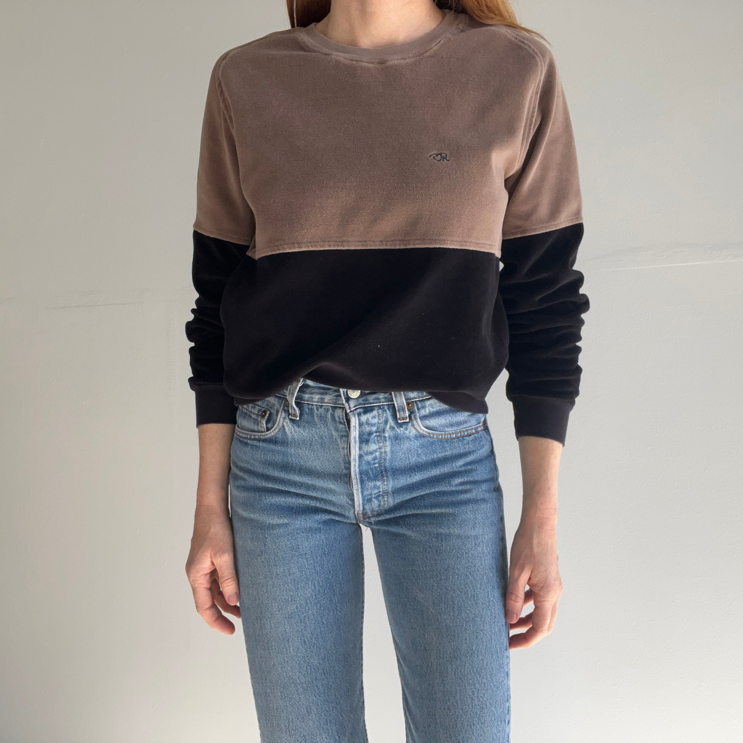 1970/80s Oscar De La Renta Two Toned Velour Sweatshirt