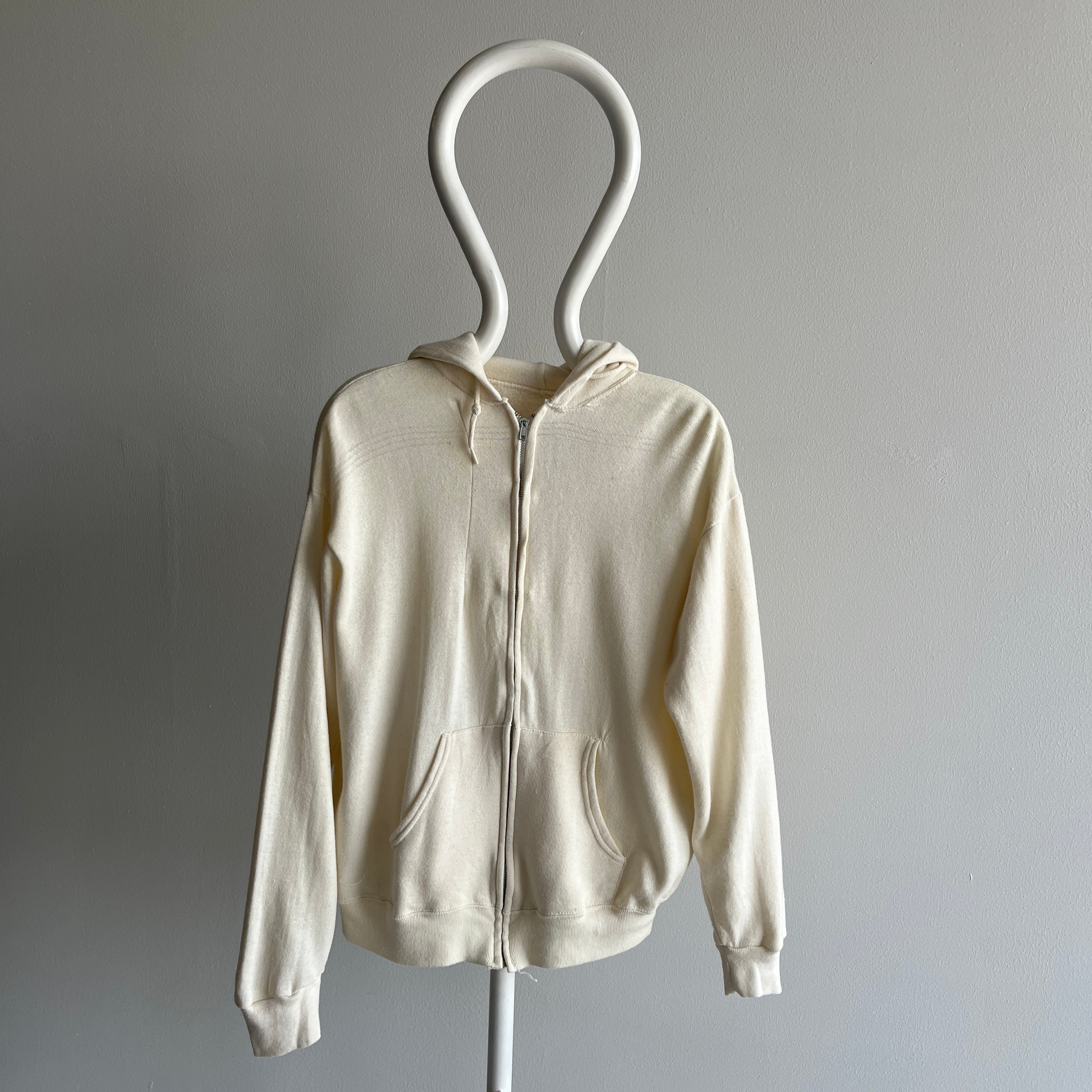 1970/80s Off White Super Soft Never Worn Sample Cut Zip Up Hoodie