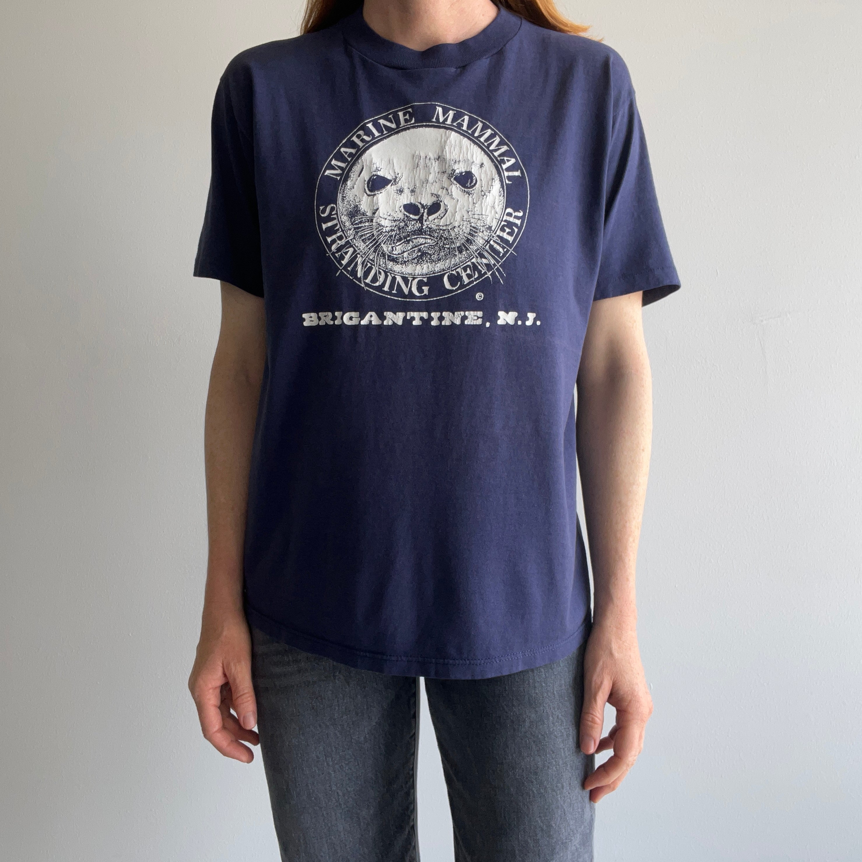 1980s Marine Mammal Stranding Center - THE SEAL BUTT ON THE BACK - Brigantine, NJ T-Shirt