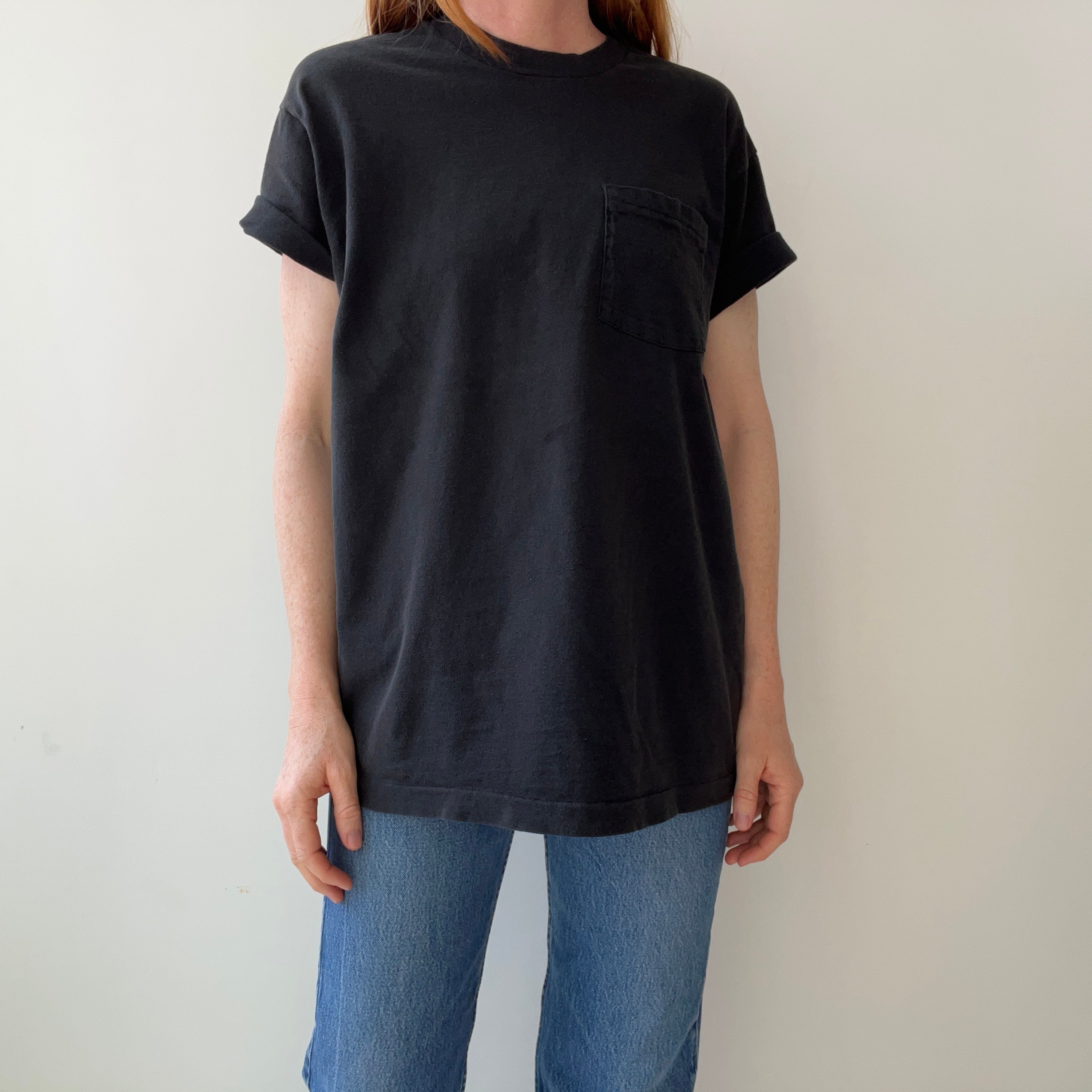 1980s Faded Blank Black FOTL Pocket T-Shirt