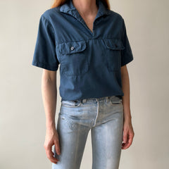 1971 US Military Naval Short Sleeve 1/4 Button Up Navy Shirt