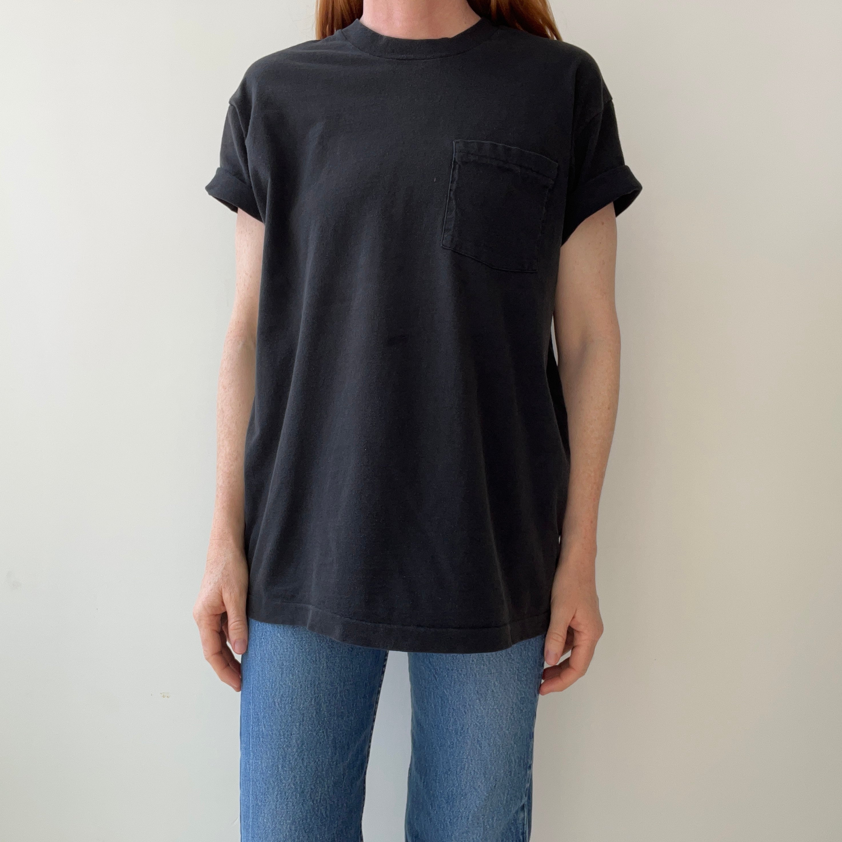 1980s Faded Blank Black FOTL Pocket T-Shirt