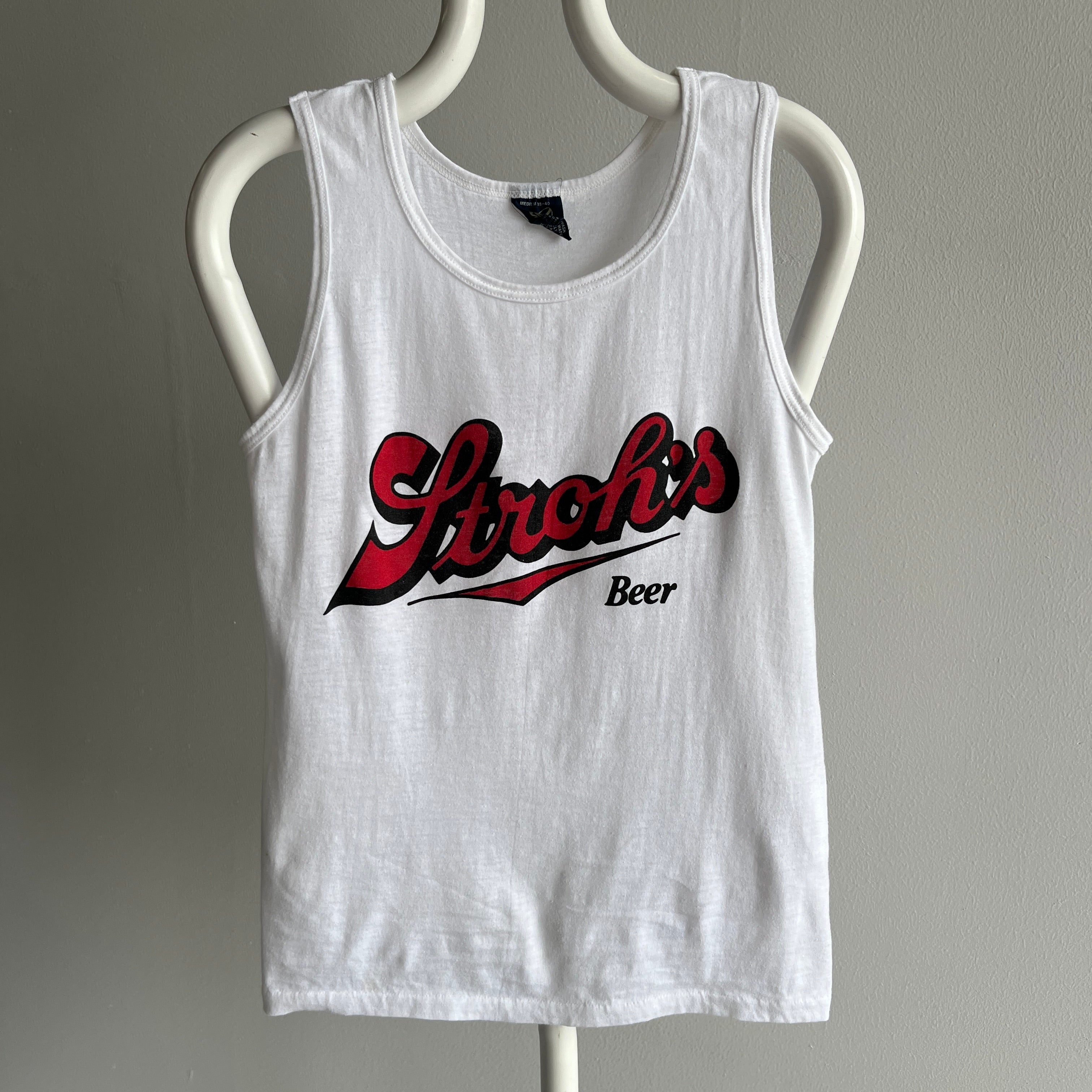 1980s Stroh's Beer Tank Top on a Sneakers Brand Tee