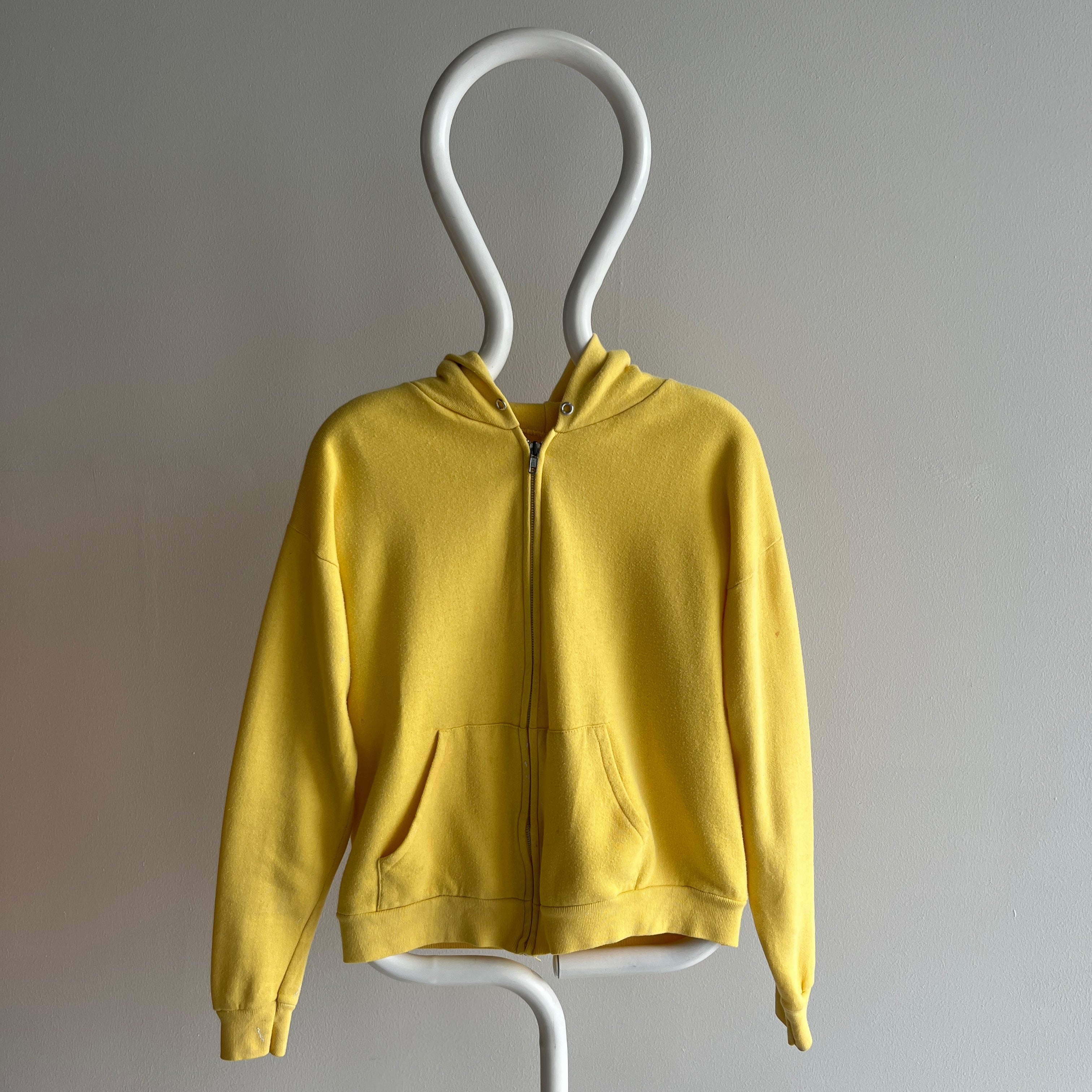 1980s Grass Fed Butter Yellow Soft Zip Up Hoodie - What a Gem!