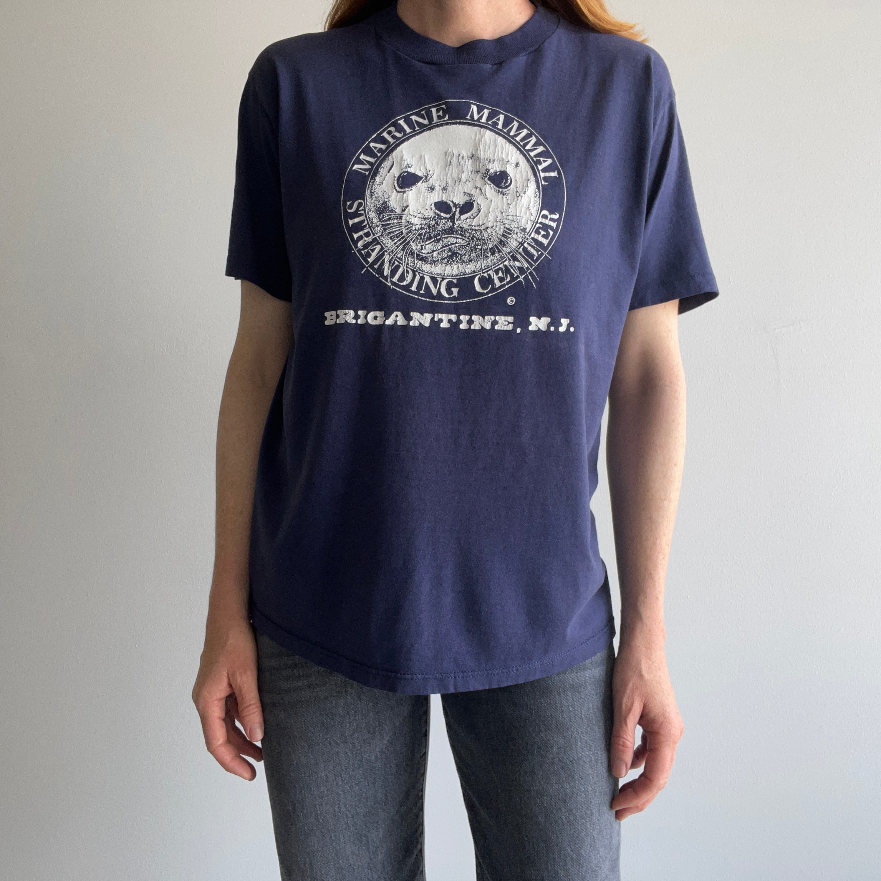 1980s Marine Mammal Stranding Center - THE SEAL BUTT ON THE BACK - Brigantine, NJ T-Shirt