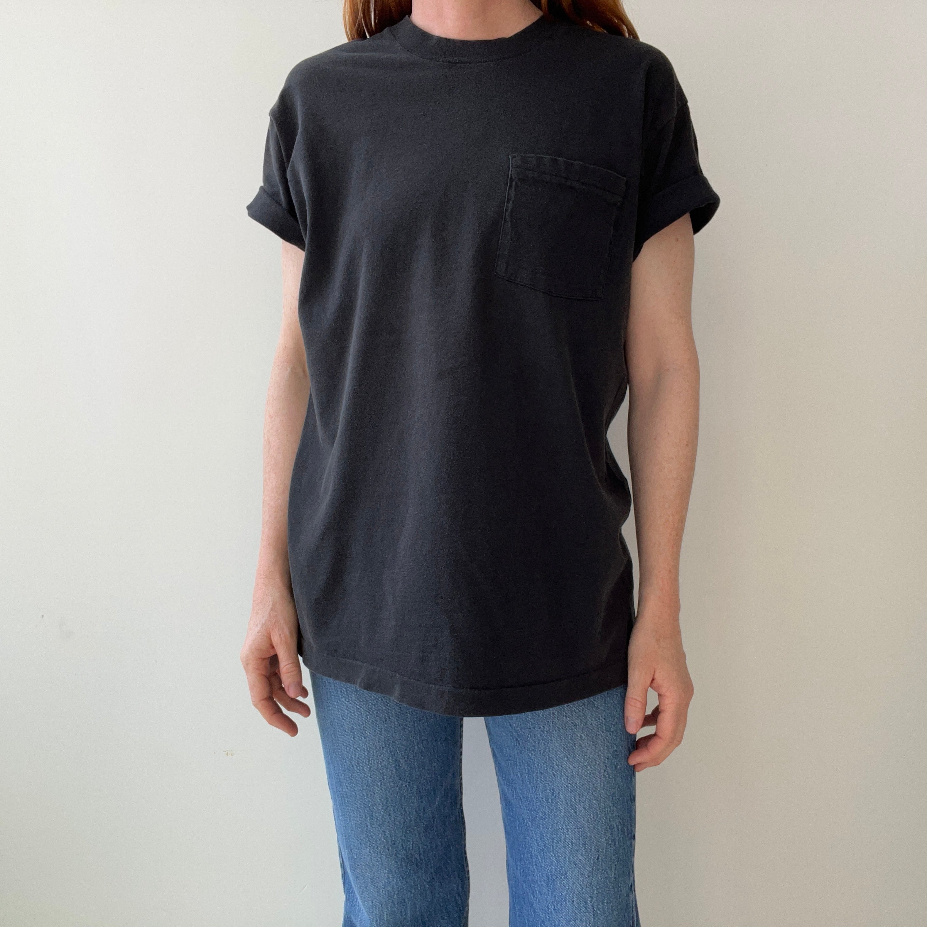 1980s Faded Blank Black FOTL Pocket T-Shirt