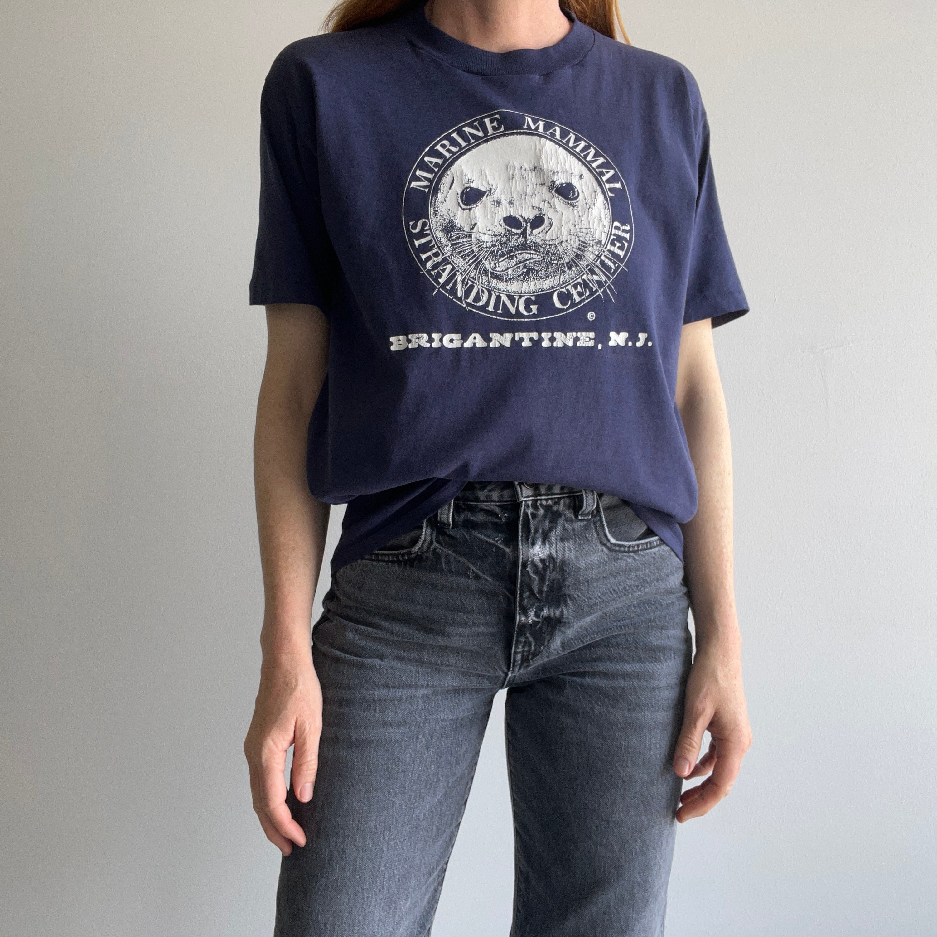 1980s Marine Mammal Stranding Center - THE SEAL BUTT ON THE BACK - Brigantine, NJ T-Shirt