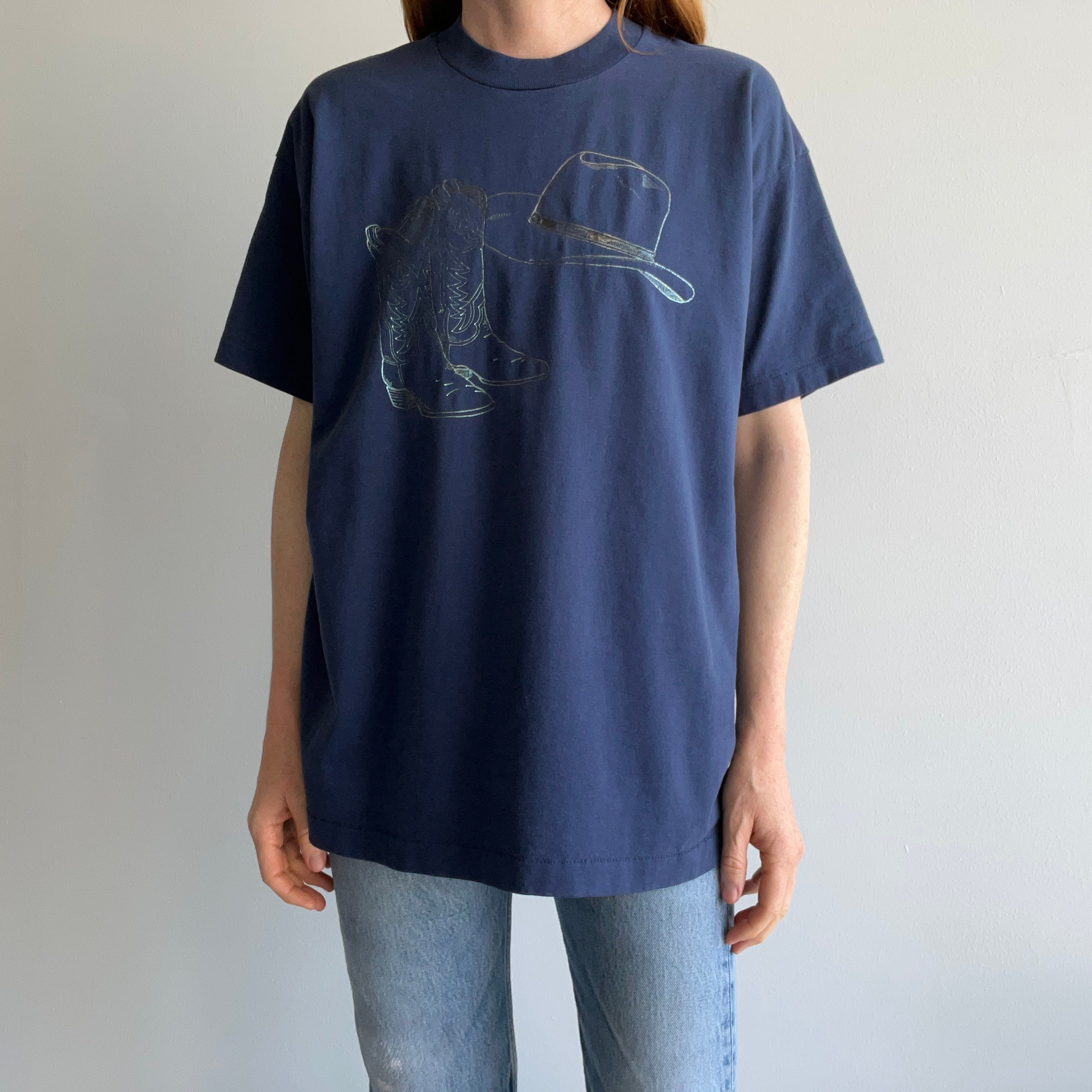 1980/90s Metallic Cowgirl Boots and Hat T-Shirt