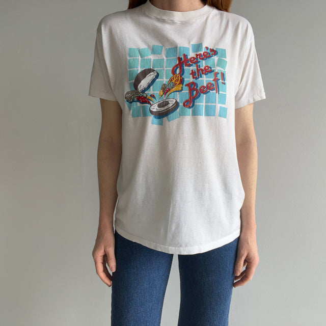 1980s Thin and Stained "Here's The Beef" T-Shirt