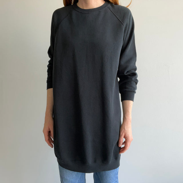 1980s Wrangler Blank Black Longer Cut Raglan Sweatshirt/Mini Dress