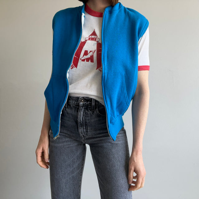 1980s Like New Turquoise Zip Up Warm Up Vest by Sportswear