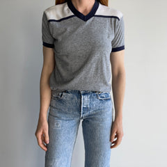 1970s Color Block V-Neck T-Shirt - Soft and Slouchy