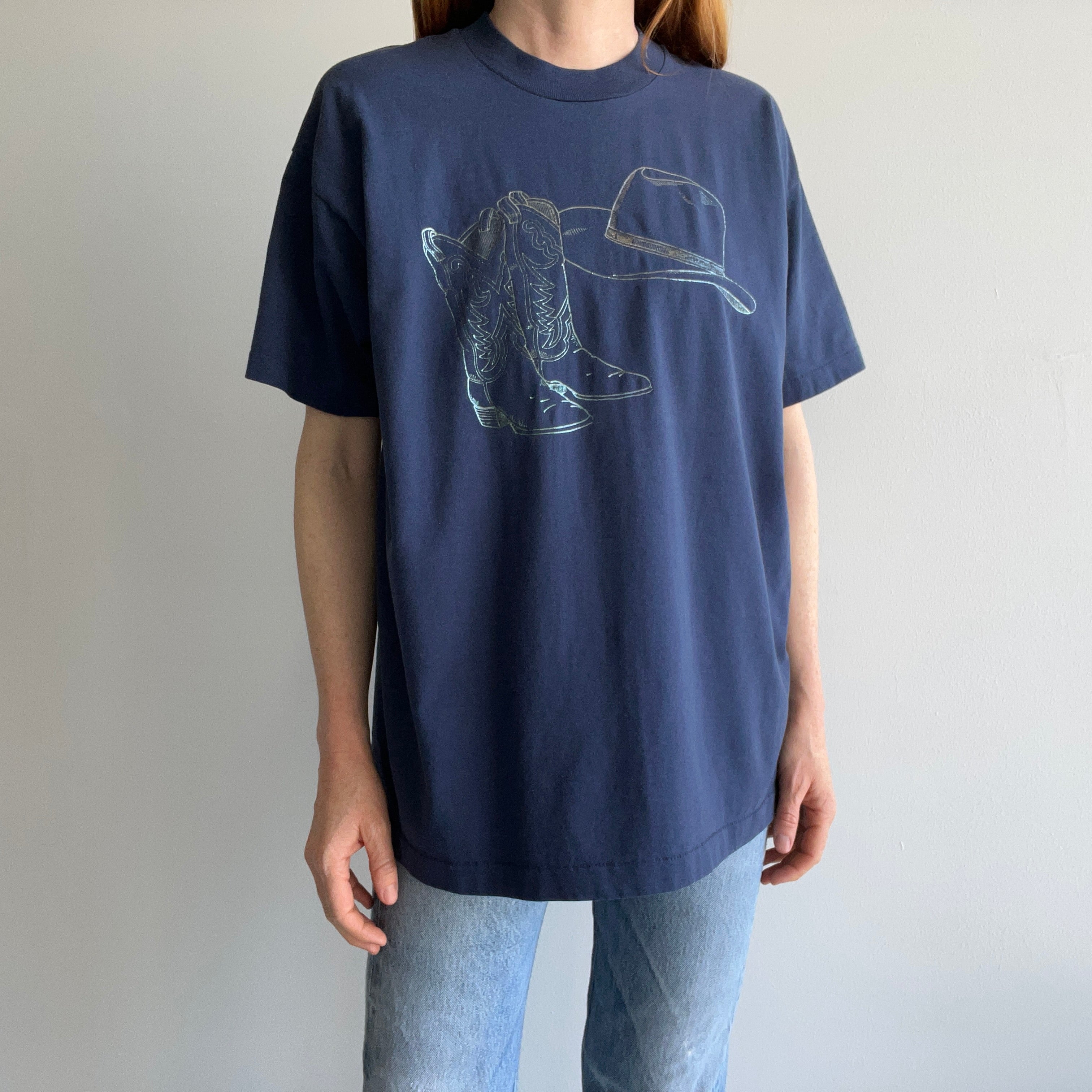 1980/90s Metallic Cowgirl Boots and Hat T-Shirt