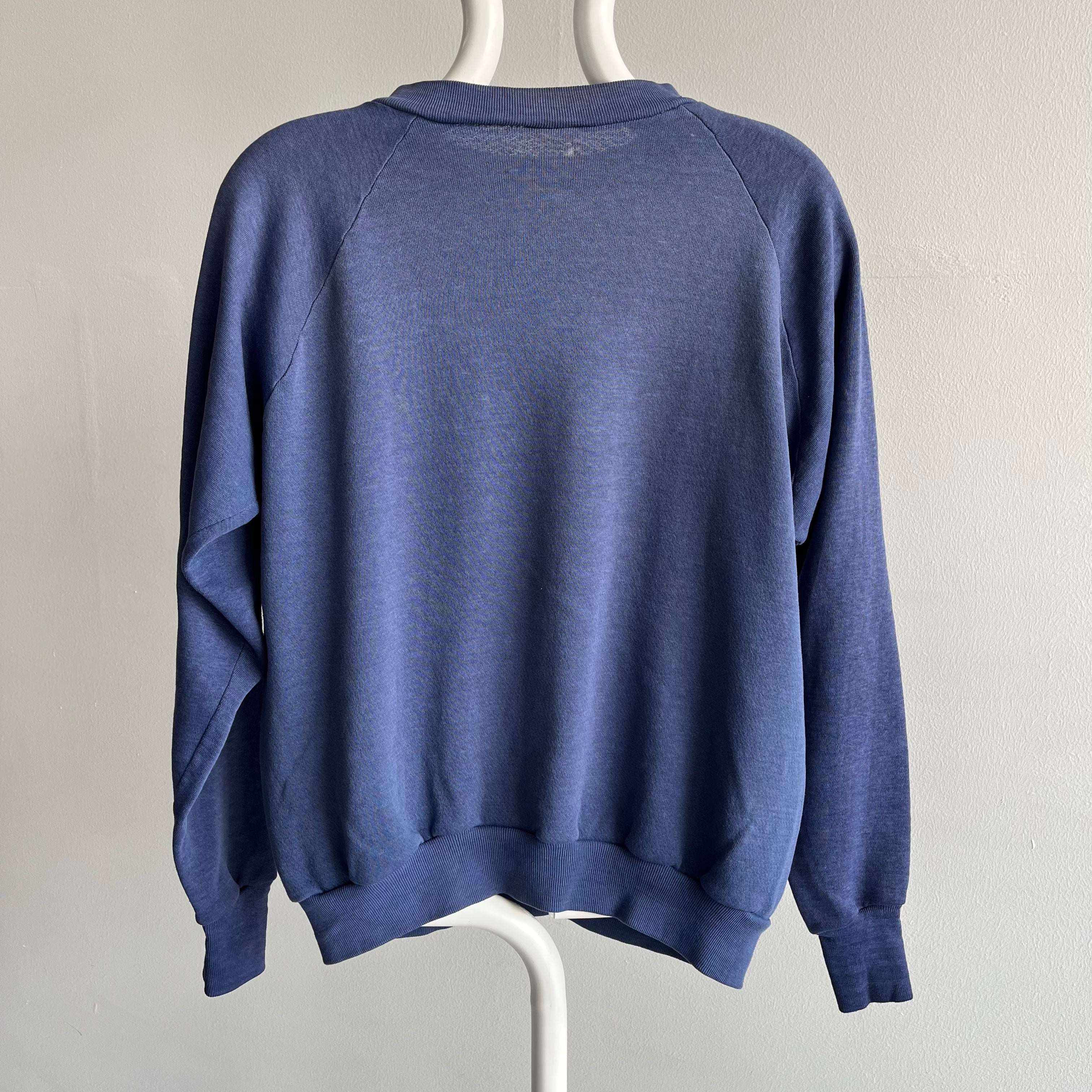 1980s Blank Thin Faded Navy Raglan