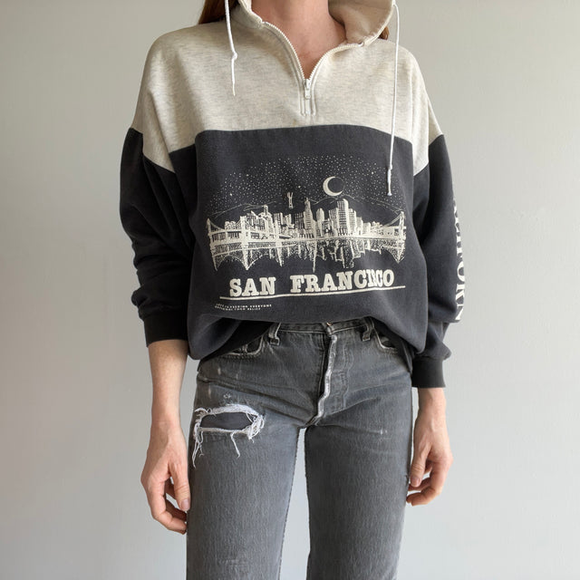 1980/90s San Francisco Thinned Out and Aged Stained 1/4 Zip - WOW