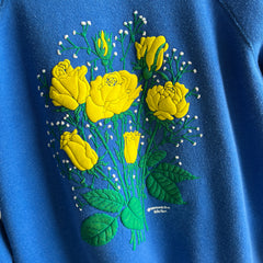 1980s Morning Star Yellow Roses Built In Polo Sweatshirt - YES PLEASE