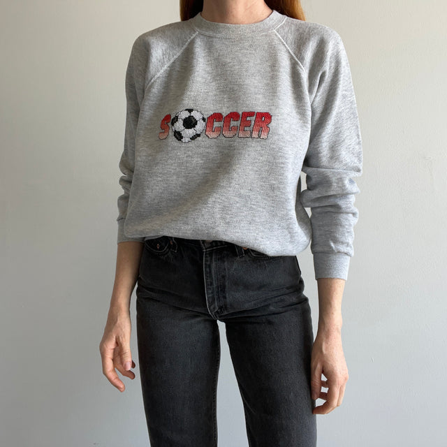 1980s DIY Needlepoint Soccer Sweatshirt by Hanes