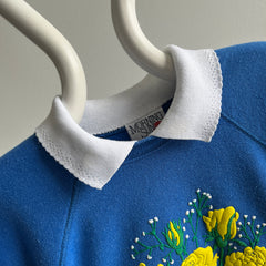 1980s Morning Star Yellow Roses Built In Polo Sweatshirt - YES PLEASE