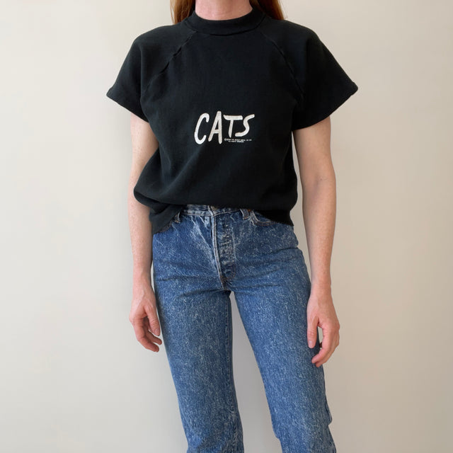 1981 Cats DIY Cut Sleeve Warm Up on a 70s Sweatshirt - MeWOW