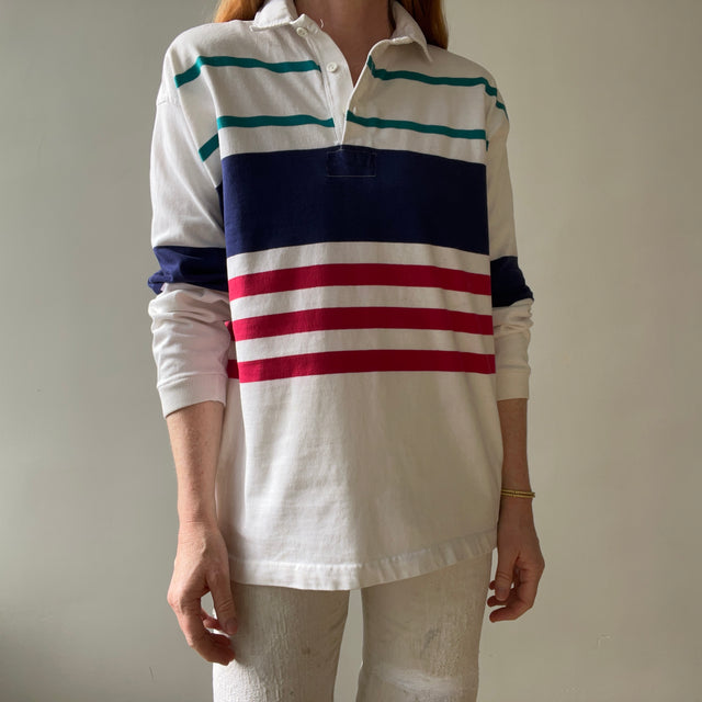 1980s/90s White Striped Rugby Shirt