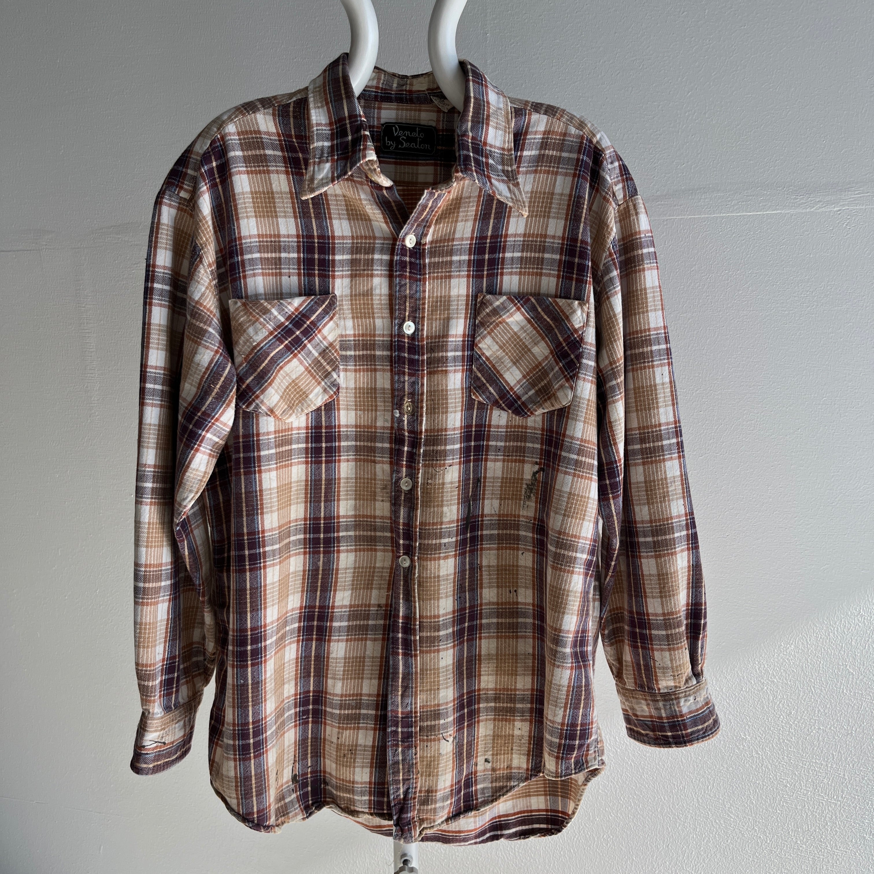 1970s Epically Worn and Paint Stained Flannel