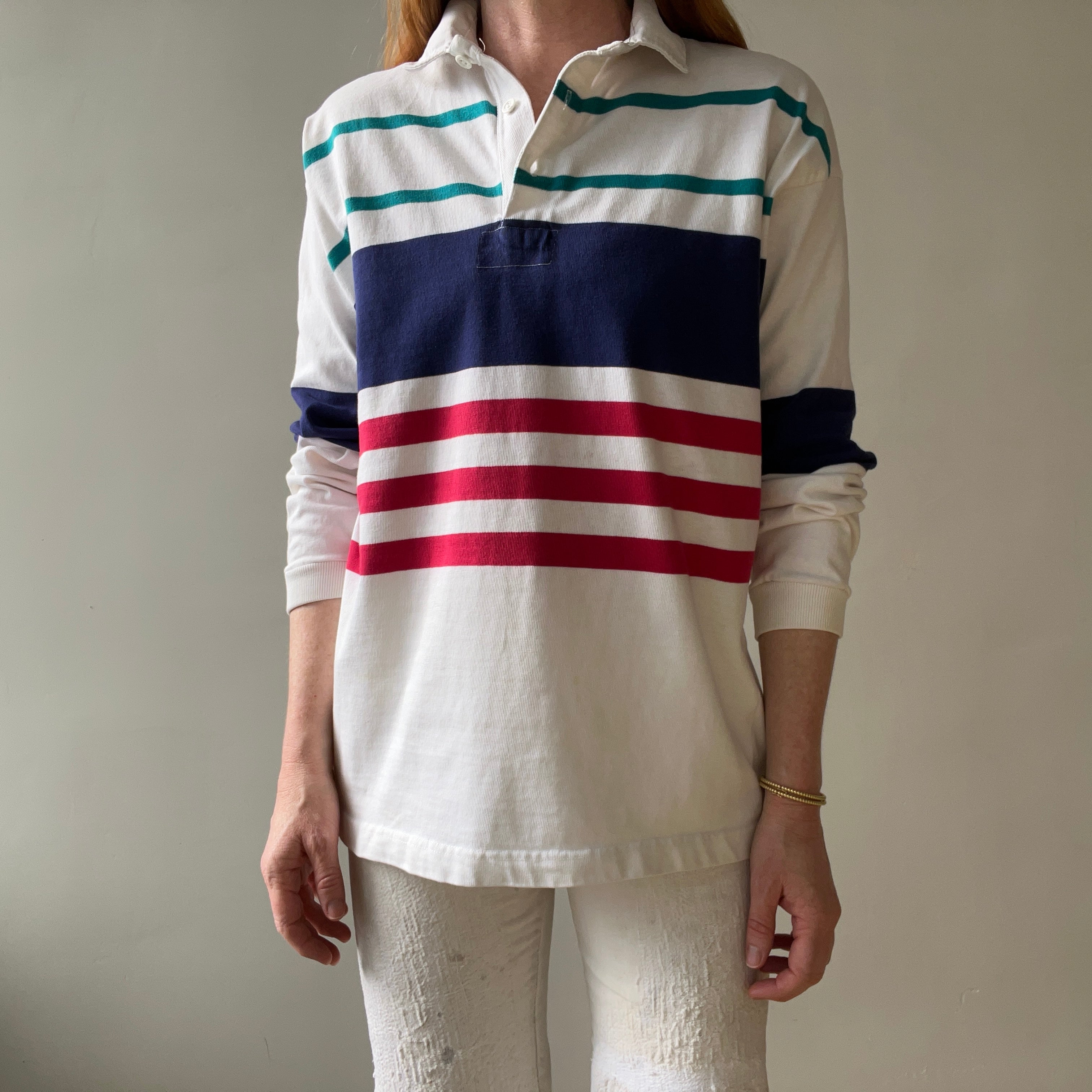 1980s/90s White Striped Rugby Shirt