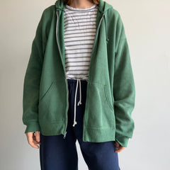 1980/90s USA Ultra Faded and Nicely Worn Green Zip Up Hoodie