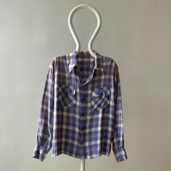 1950s Purple Plaid Rayon Button Up Shirt - TINA COLLECTION