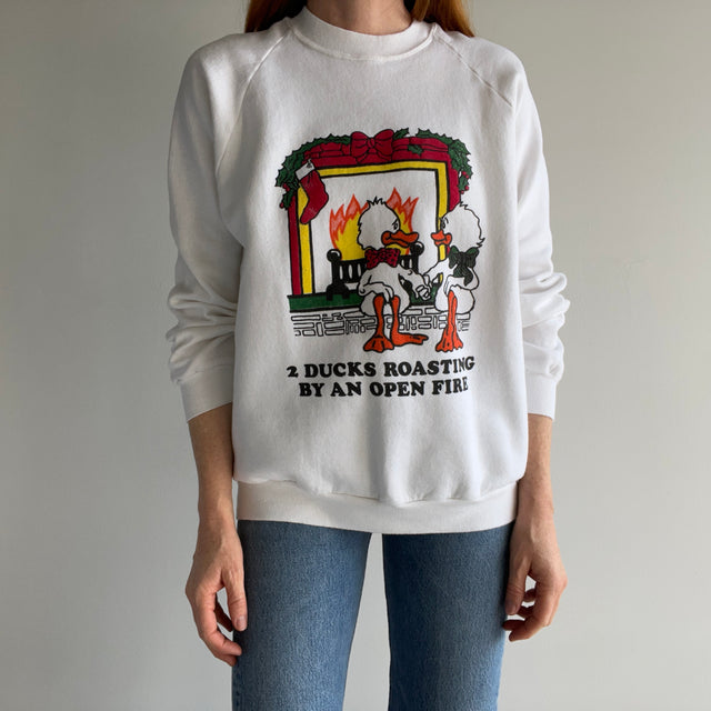 1980s Two Ducks Roasting By an Open Fire Sweatshirt