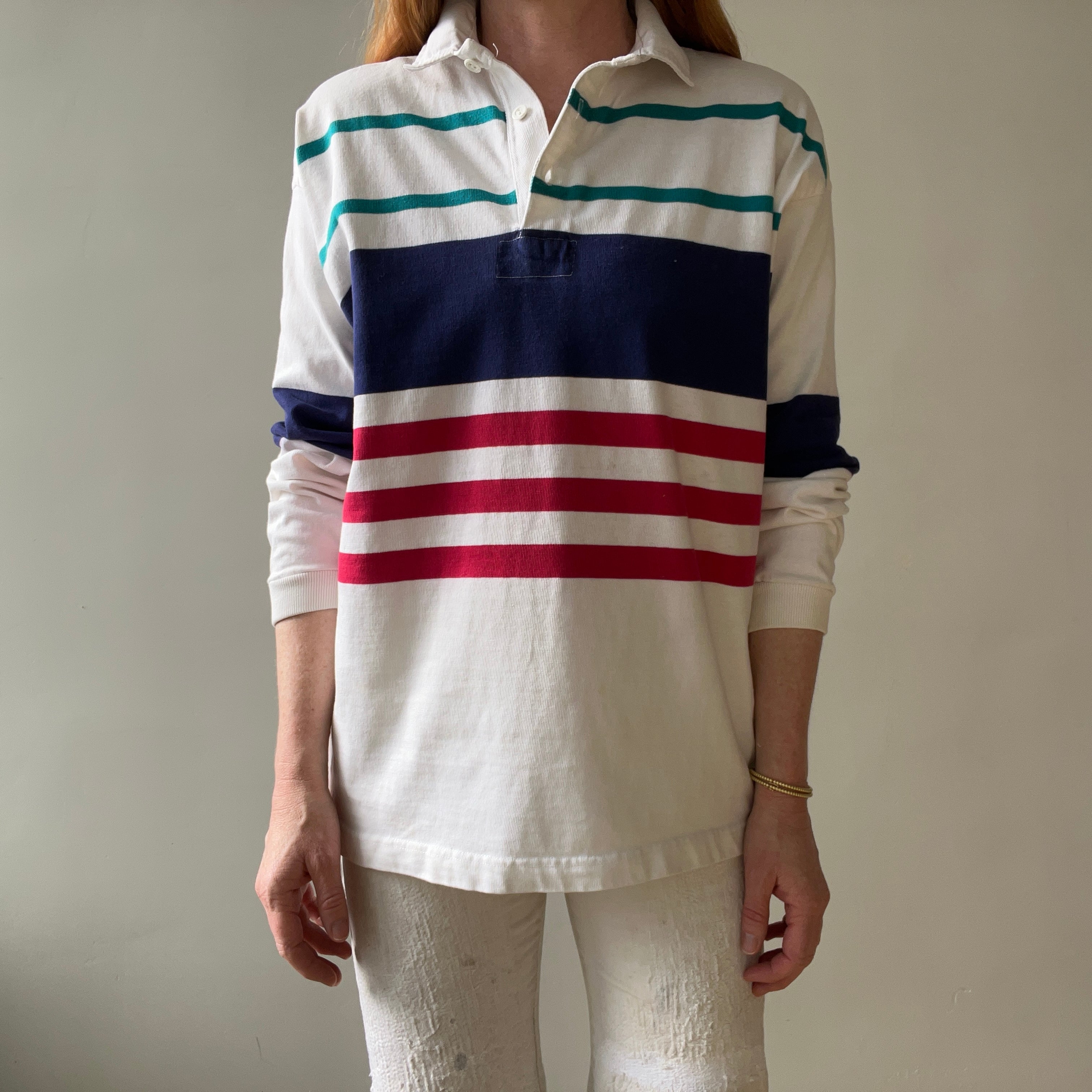 1980s/90s White Striped Rugby Shirt