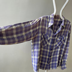1950s Purple Plaid Rayon Button Up Shirt - TINA COLLECTION