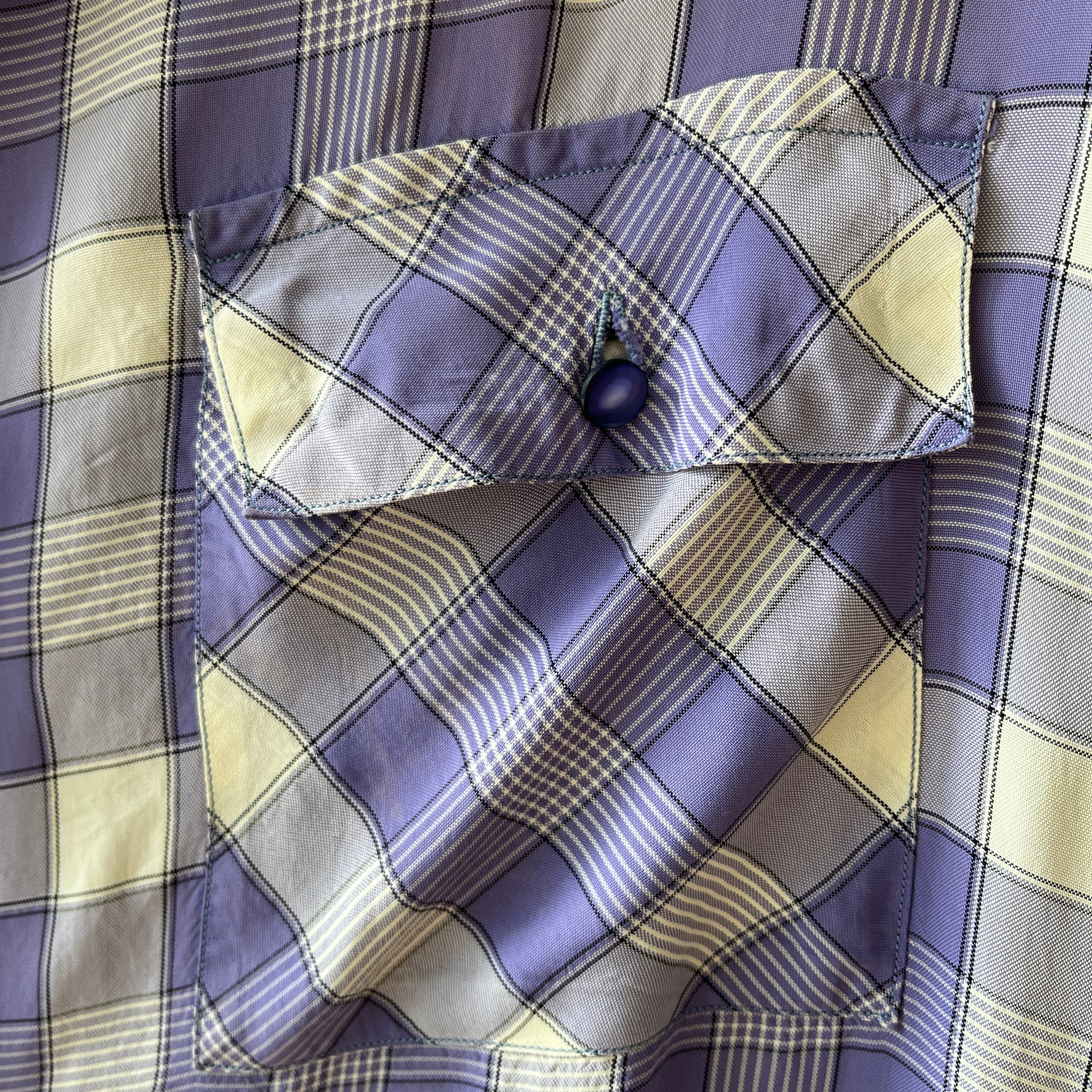 1950s Purple Plaid Rayon Button Up Shirt - TINA COLLECTION