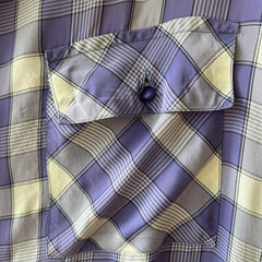 1950s Purple Plaid Rayon Button Up Shirt - TINA COLLECTION