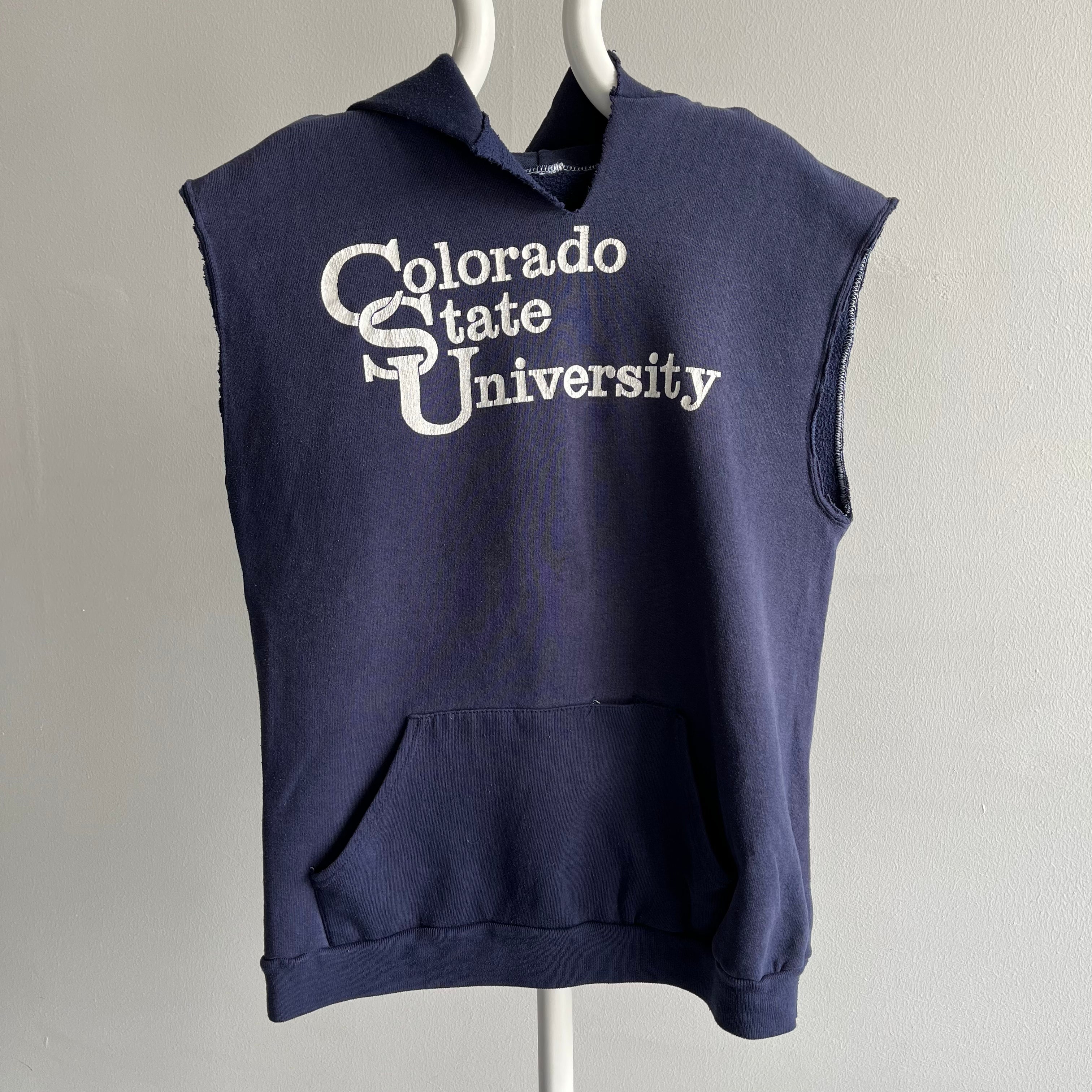 1970s Colorado State University DIY Thrashed Hoodie Warm Up