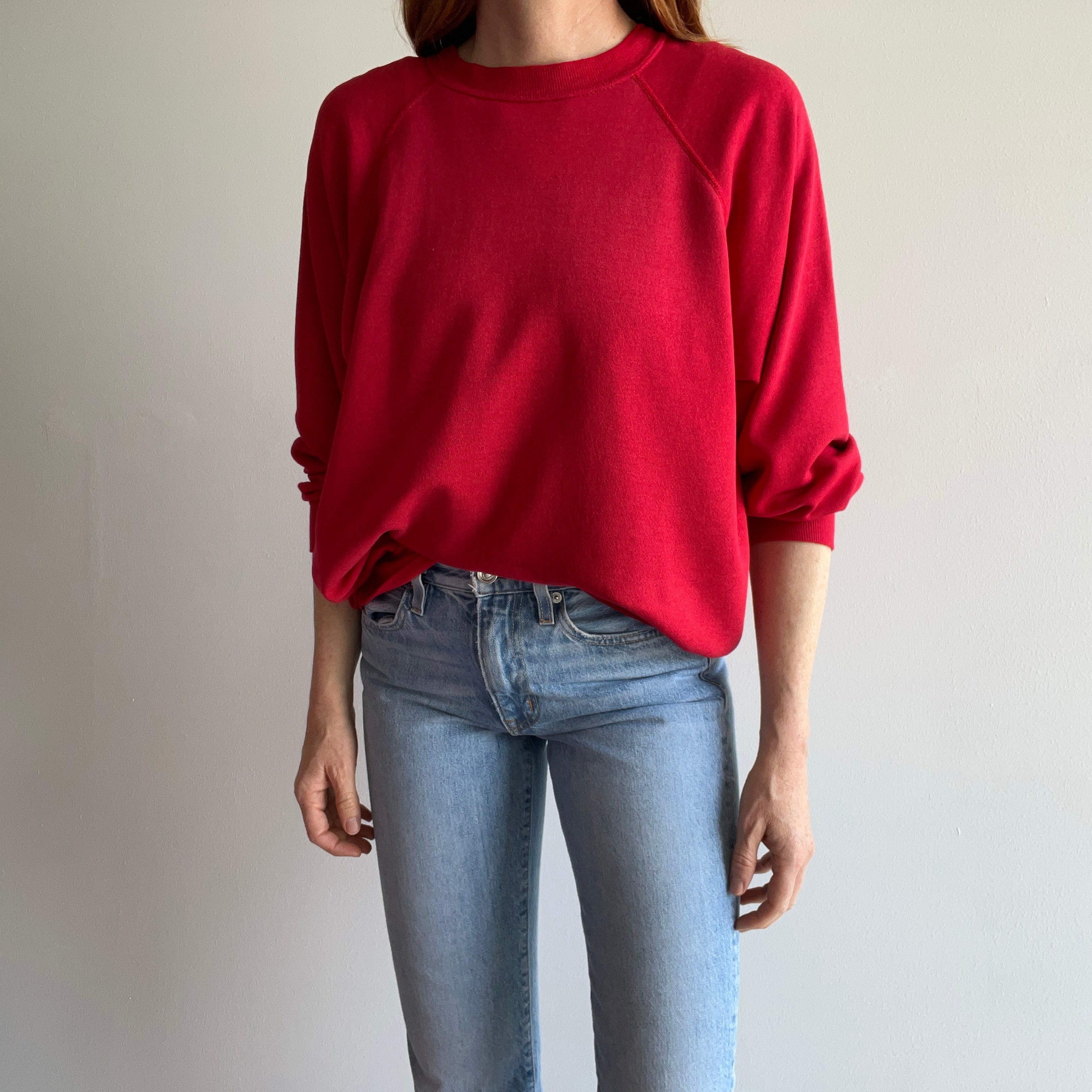 1980s Almost Paper Thin Slouchy Pinot Red Raglan Sweatshirt